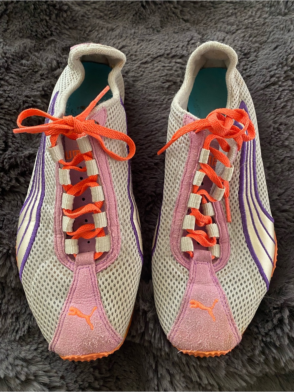 Puma Women’s gray mesh Sneakers with Purple  Suede & Orange accents //Laces